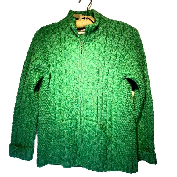 Aran Crafts Ireland Merino Wool Cable Knit Zip Up Cardigan Sweater Sz M - Picture 1 of 7
